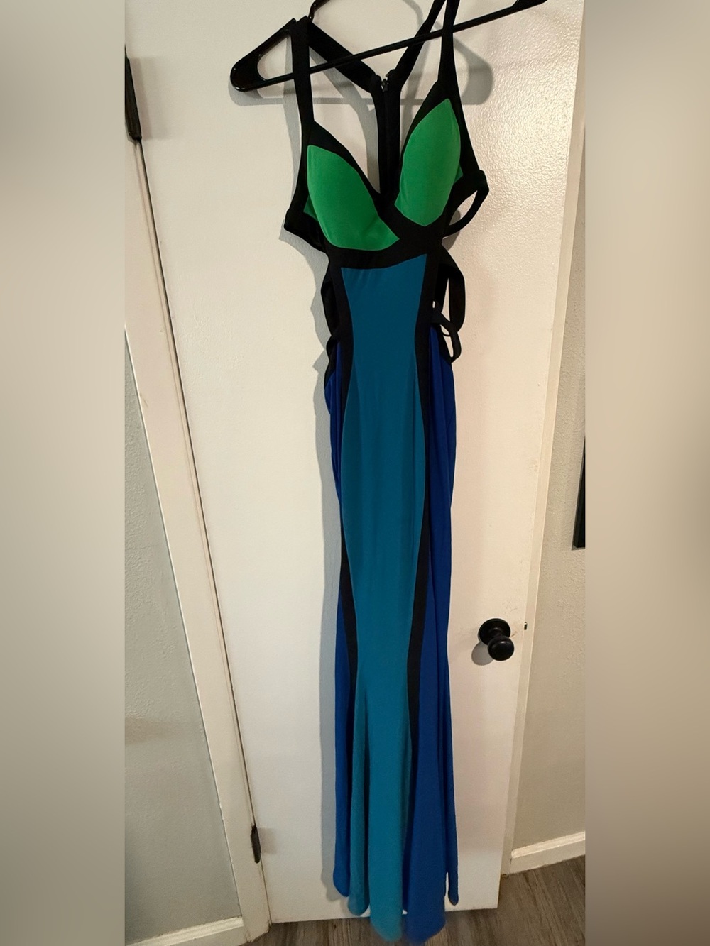 Mignon Colorblock Green & Blue Maxi Dress with Black Accents